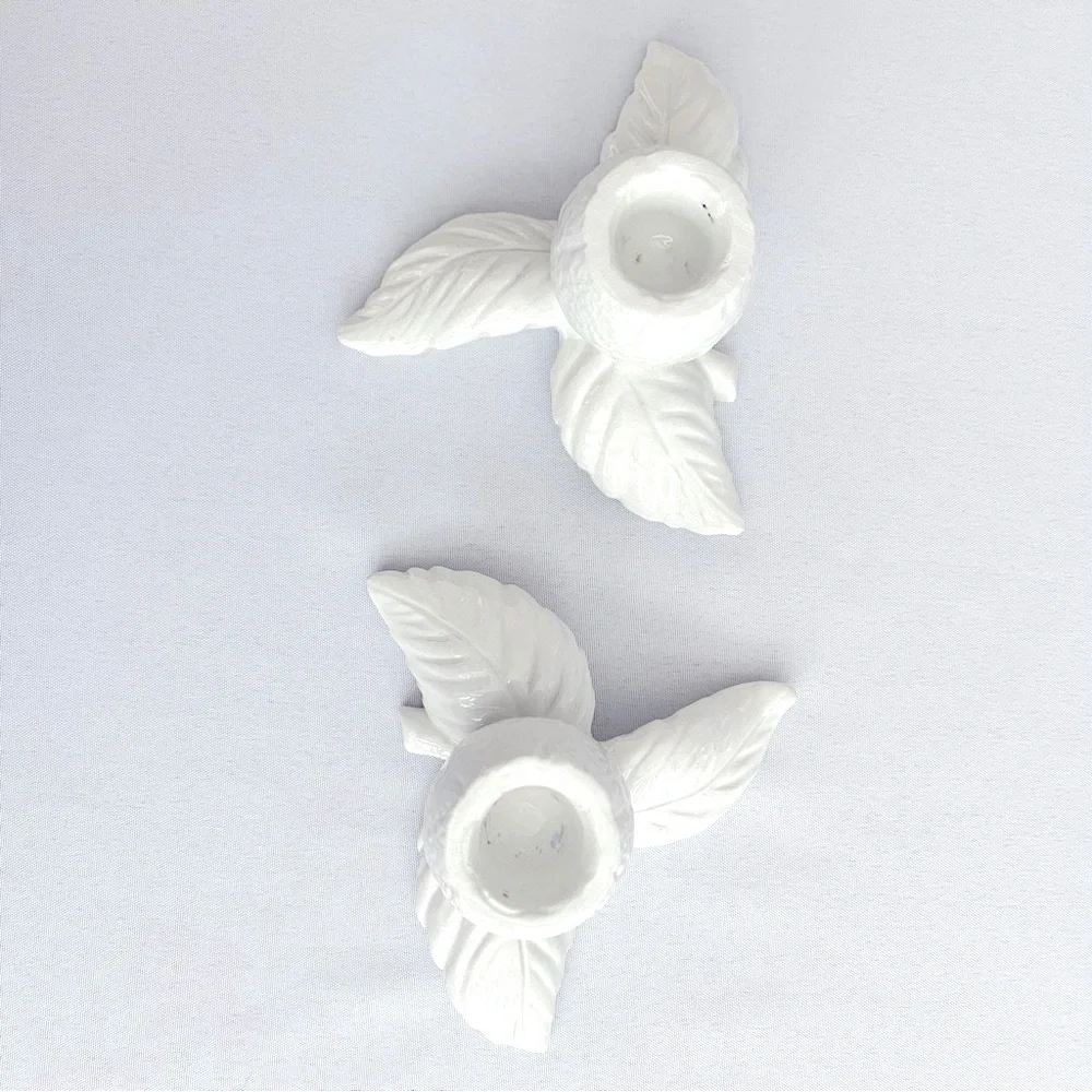 Porcelain Leaf Candle Holders Set Of Two Made In Italy White Home Decor Artsy